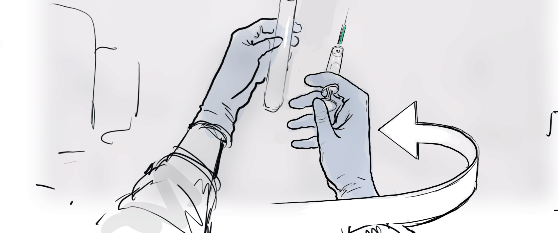 storyboard frame, syringe