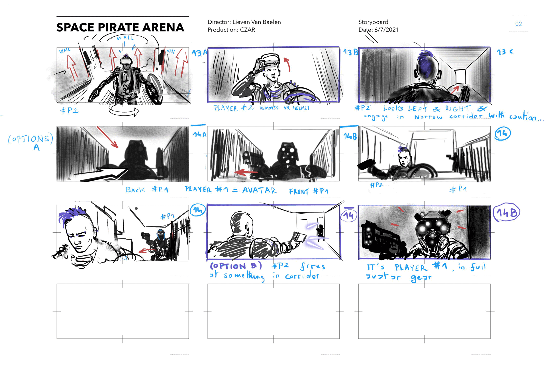 Rough storyboard for Space Pirate Trainer DX, page 02