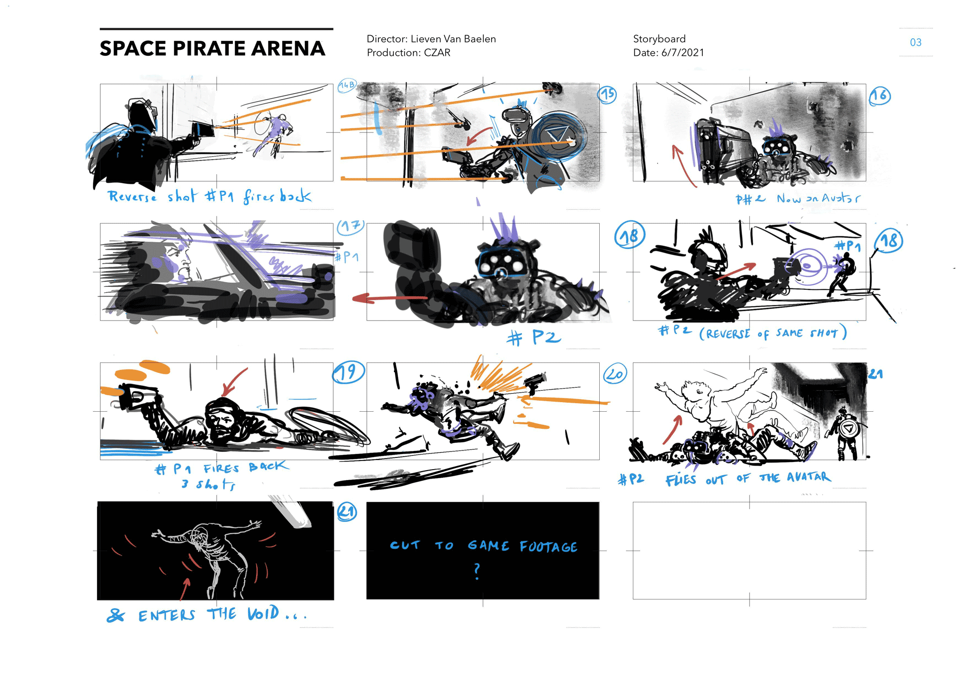 Rough storyboard for Space Pirate Trainer DX, page 03