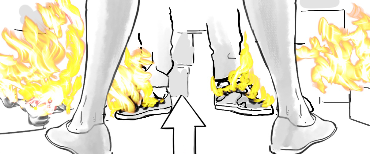 Shoes on fire storyboard frame